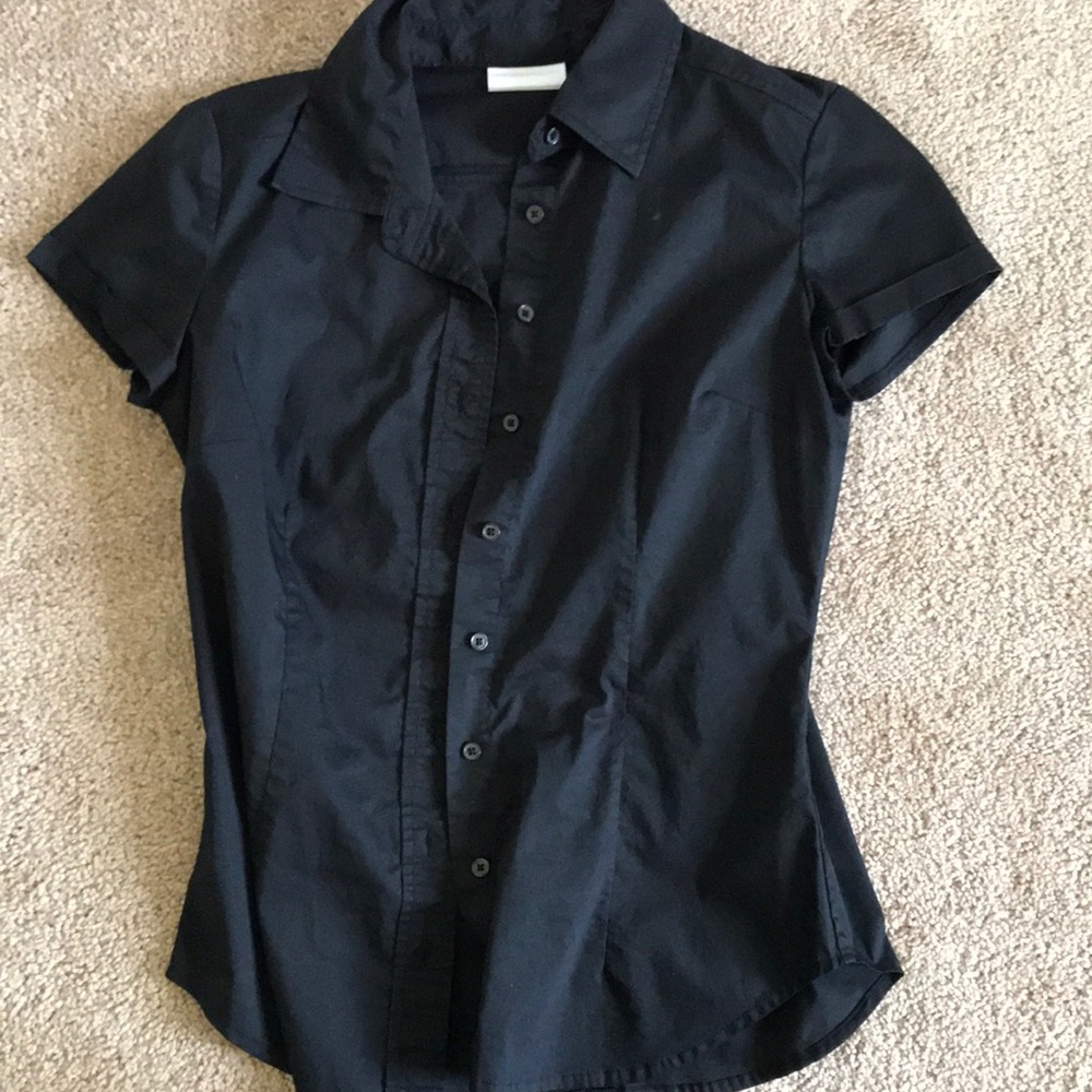 black short-sleeved button-down